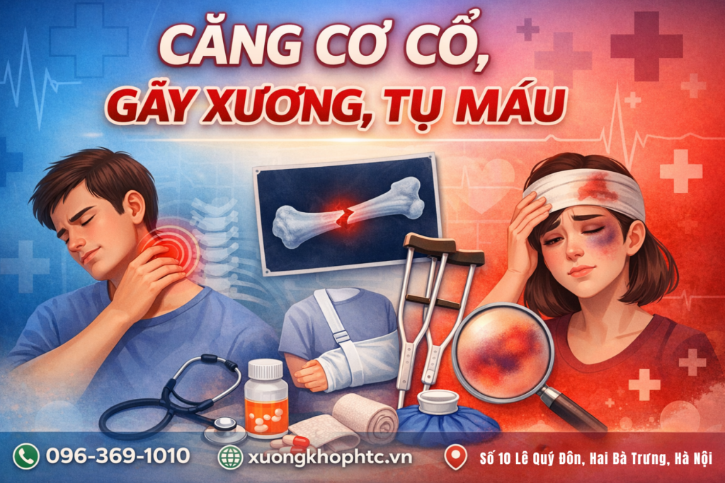 Căng cơ cổ, gãy xương, tụ máu