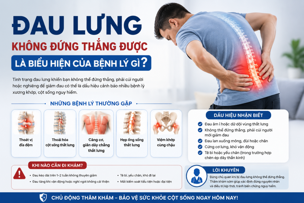 Đau lưng không đứng thẳng được là biểu hiện của bệnh lý gì?