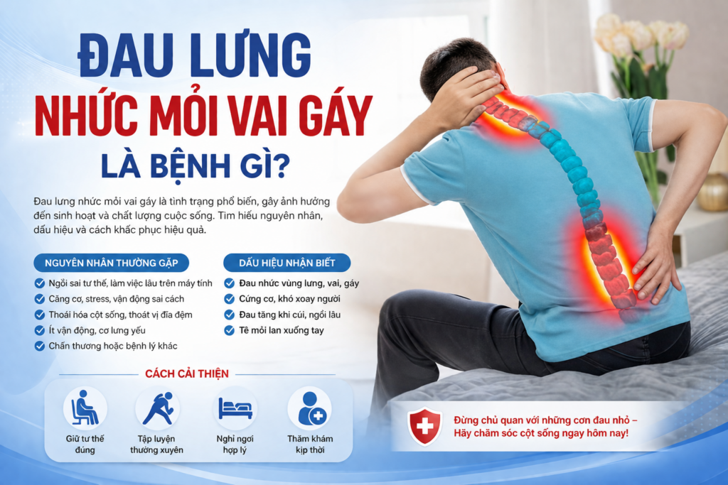 Đau lưng nhức mỏi vai gáy là bệnh gì? Nguyên nhân, dấu hiệu và cách cải thiện
