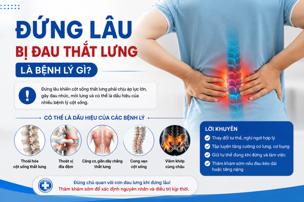 Đứng lâu bị đau thắt lưng là bệnh lý gì?
