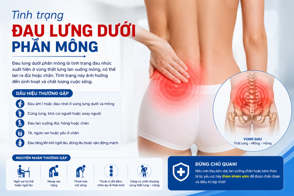 Tình trạng đau lưng dưới phần mông: Nguyên nhân, triệu chứng và Cách điều trị
