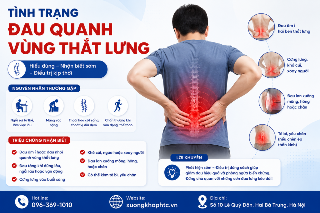 TÌNH TRẠNG ĐAU QUANH VÙNG THẮT LƯNG: NGUYÊN NHÂN, TRIỆU CHỨNG VÀ HƯỚNG ĐIỀU TRỊ
