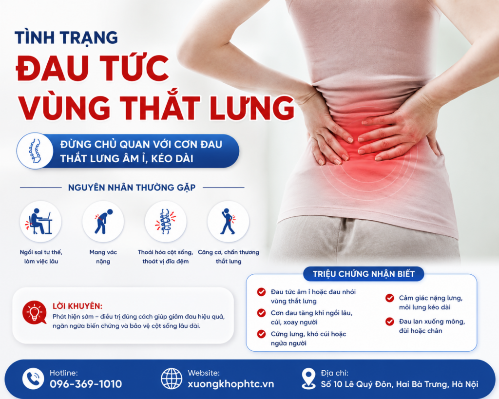 TÌNH TRẠNG ĐAU TỨC VÙNG THẮT LƯNG: NGUYÊN NHÂN, DẤU HIỆU VÀ GIẢI PHÁP ĐIỀU TRỊ