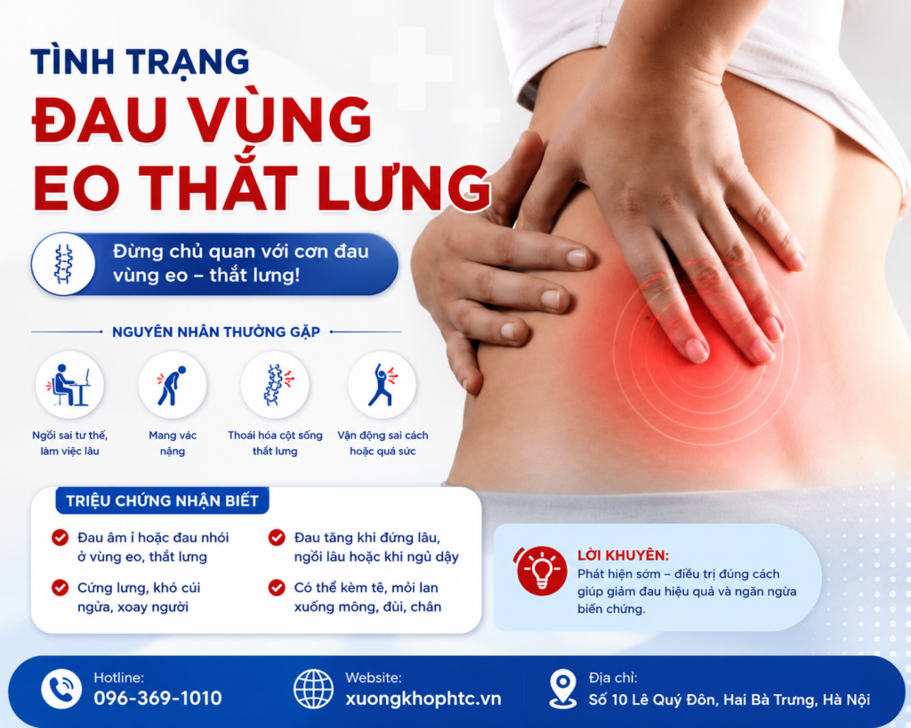 TÌNH TRẠNG ĐAU VÙNG EO THẮT LƯNG: NGUYÊN NHÂN, TRIỆU CHỨNG VÀ CÁCH ĐIỀU TRỊ HIỆU QUẢ