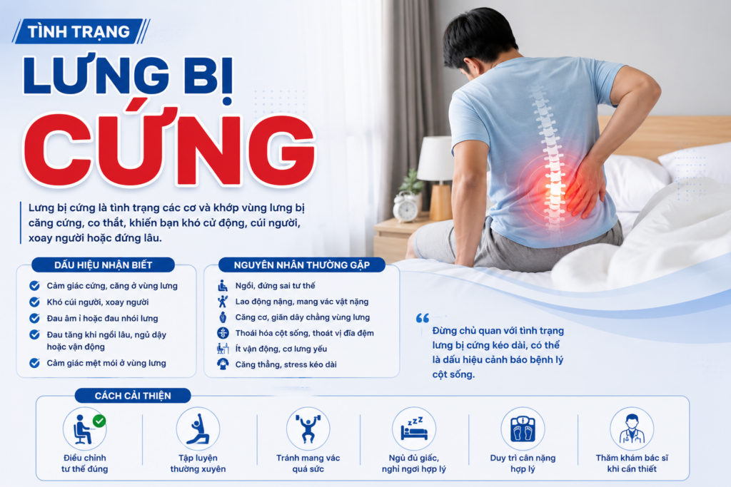 Tình trạng lưng bị cứng: Nguyên nhân, dấu hiệu và cách cải thiện