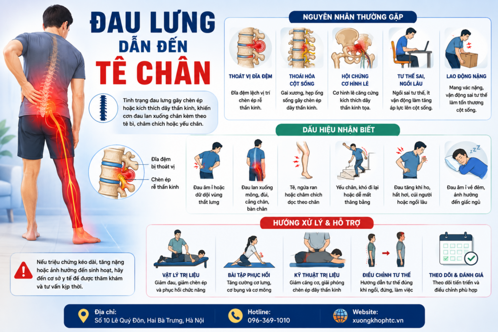 Đau lưng dẫn đến tê chân: Nguyên nhân, dấu hiệu và hướng xử lý