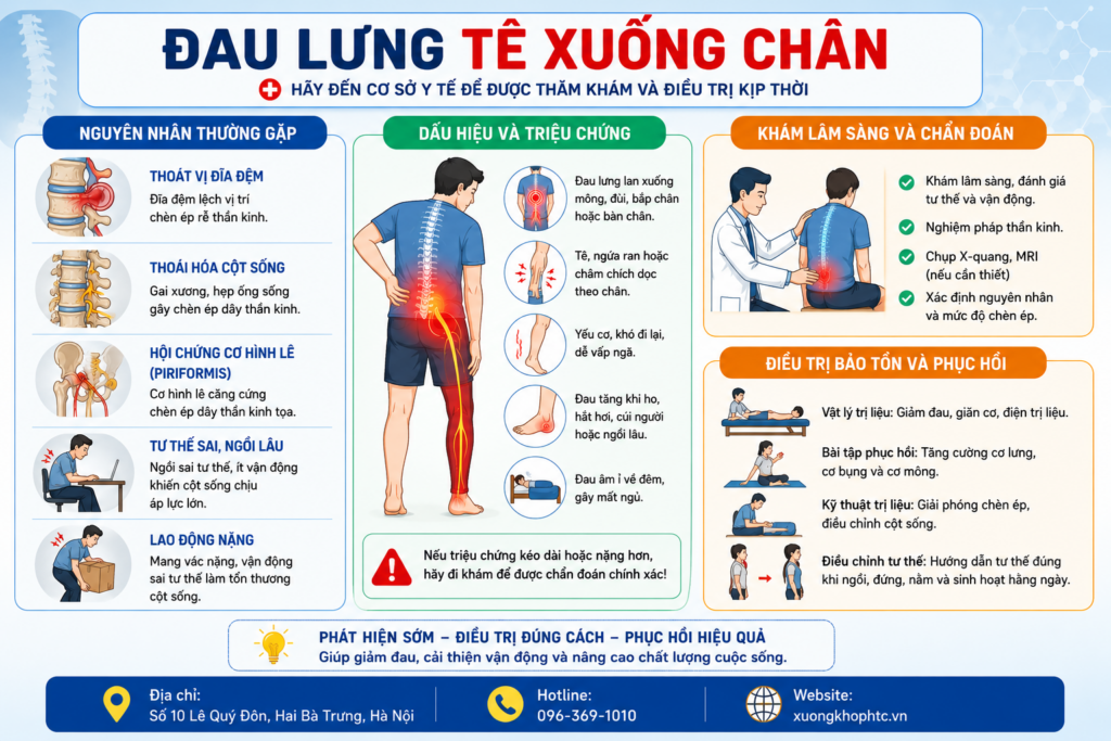 Đau lưng tê xuống chân là bệnh gì? Nguyên nhân, dấu hiệu và hướng xử lý