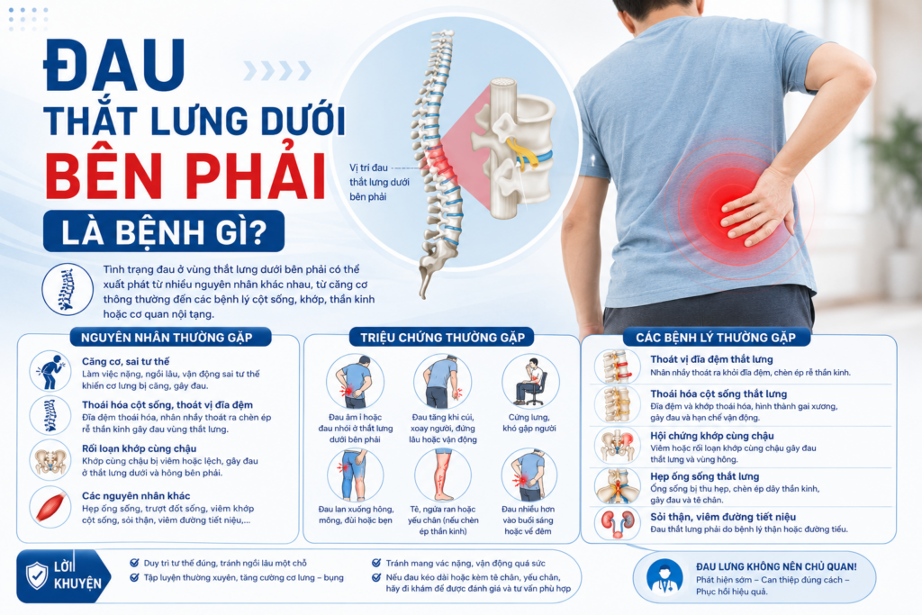 Đau thắt lưng dưới bên phải là bệnh gì?