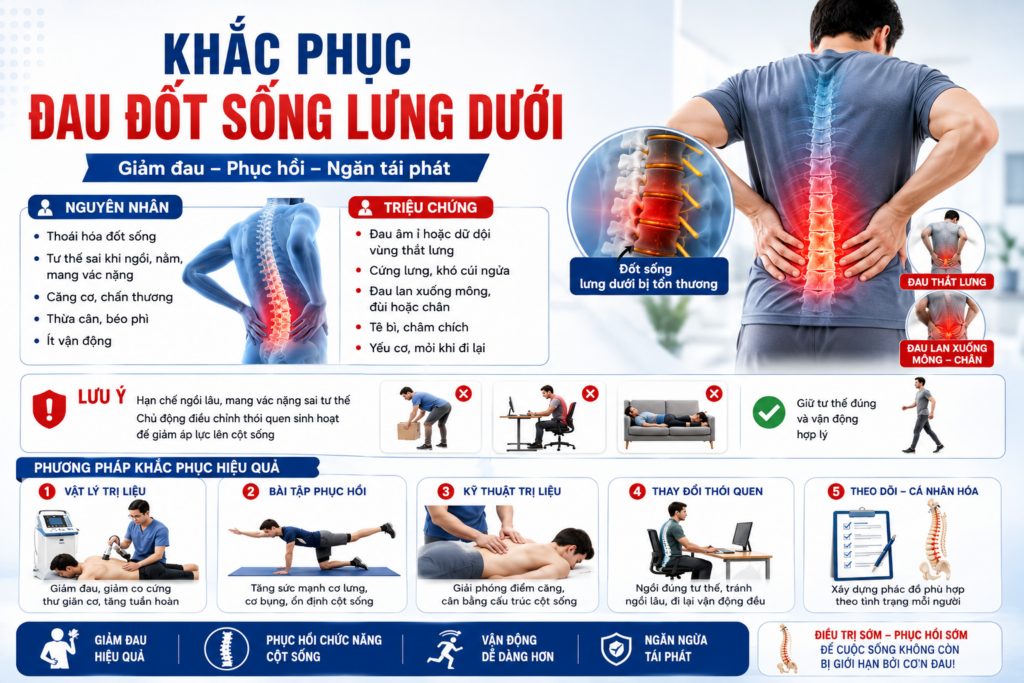 Khắc phục đau đốt sống lưng dưới: Nguyên nhân và phương pháp hỗ trợ phục hồi
