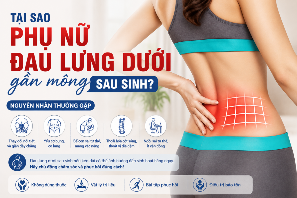 Tại sao phụ nữ đau lưng dưới gần mông sau sinh?