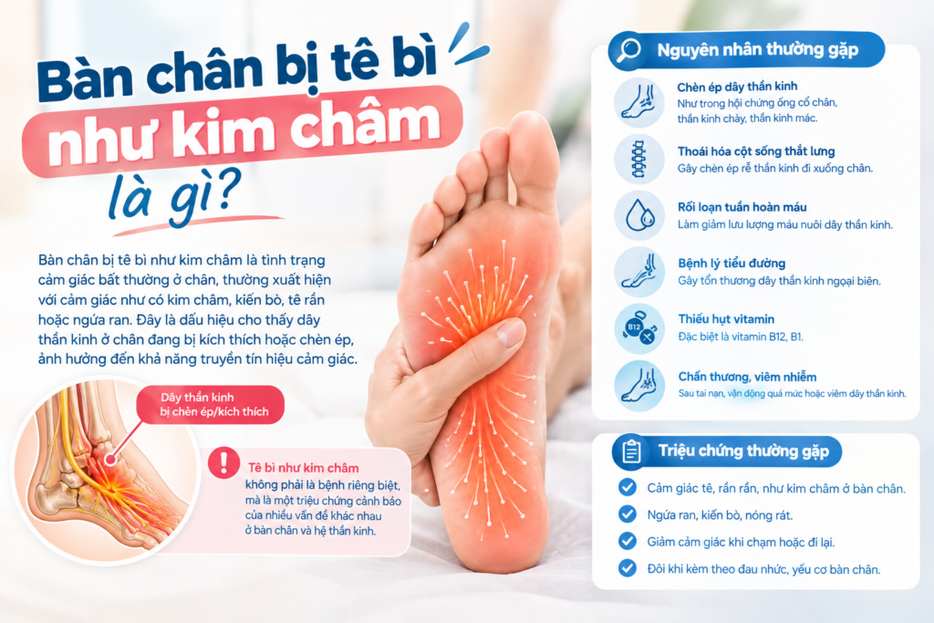 Bàn chân bị tê bì như kim châm là gì? Nguyên nhân và triệu chứng