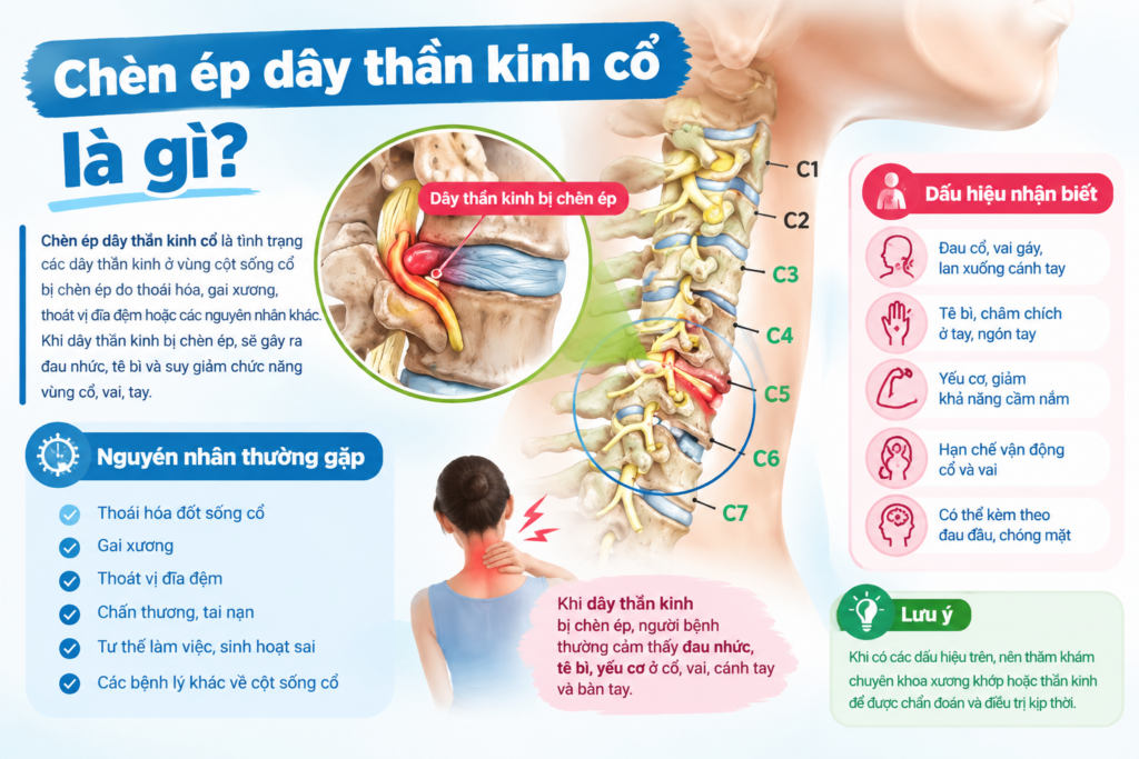 Chèn ép dây thần kinh cổ là gì? Nguyên nhân và triệu chứng