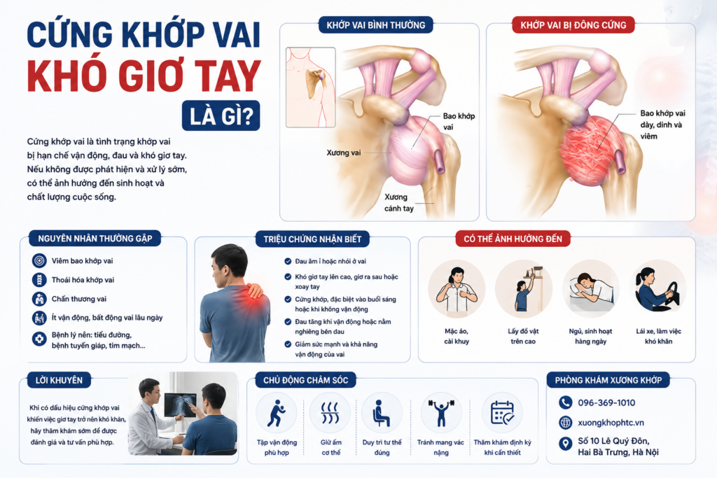 Cứng khớp vai khó giơ tay là gì? Nguyên nhân và cách cải thiện