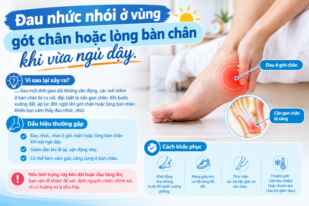 ĐAU NHỨC NHÓI Ở VÙNG GÓT CHÂN HOẶC LÒNG BÀN CHÂN KHI VỪA NGỦ DẬY