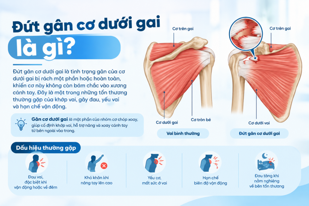 Đứt gân cơ dưới gai là gì? Dấu hiệu và phương pháp phục hồi