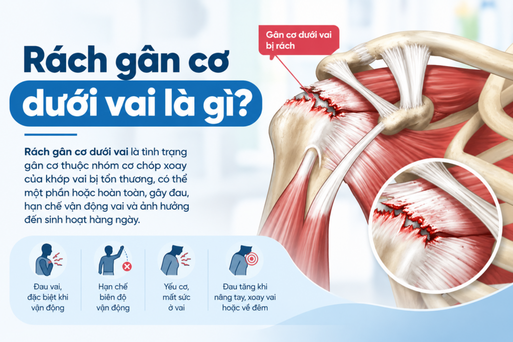 Rách gân cơ dưới vai là gì? Nguyên nhân, triệu chứng và cách khắc phục