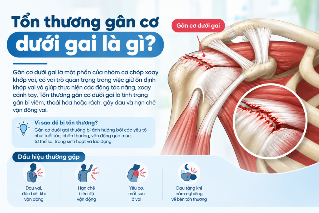 Tổn thương gân cơ dưới gai là gì? Nguyên nhân và triệu chứng thường gặp