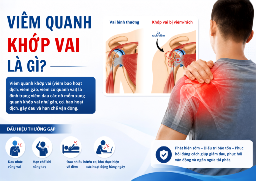Viêm quanh khớp vai là gì? Nguyên nhân, triệu chứng và cách khắc phục