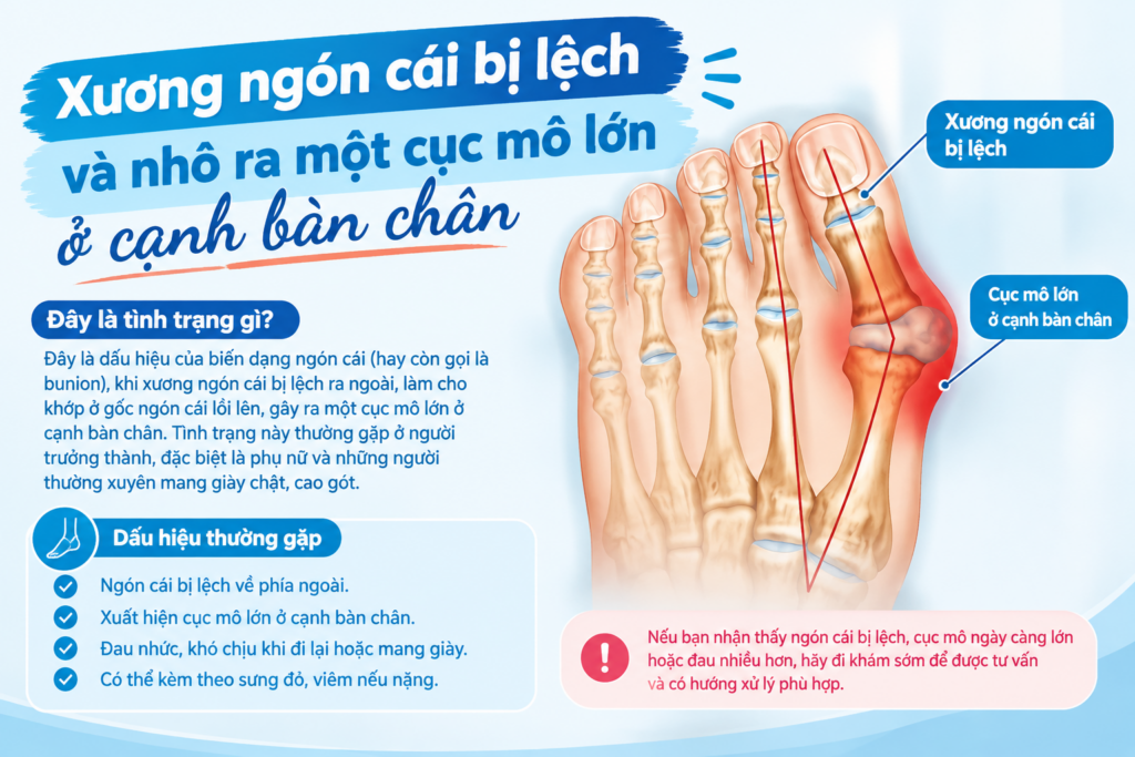 XƯƠNG NGÓN CÁI BỊ LỆCH VÀ NHÔ RA MỘT CỤC MÔ LỚN Ở CẠNH BÀN CHÂN LÀ GÌ?