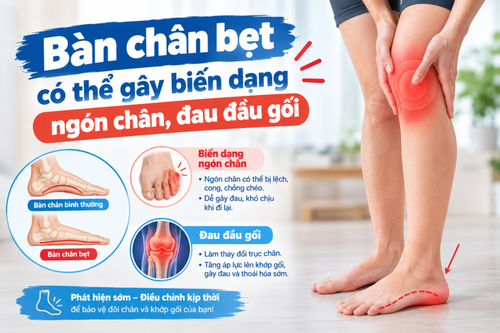 Bàn chân bẹt có thể gây biến dạng ngón chân, đau đầu gối
