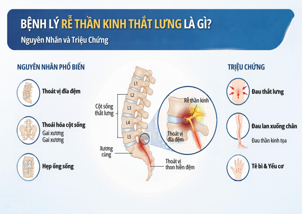 BỆNH LÝ RỄ THẦN KINH THẮT LƯNG LÀ GÌ? NGUYÊN NHÂN VÀ TRIỆU CHỨNG