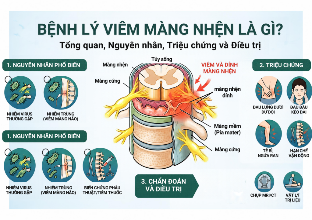 Bệnh lý viêm màng nhện là gì? Tổng quan, nguyên nhân, triệu chứng và điều trị