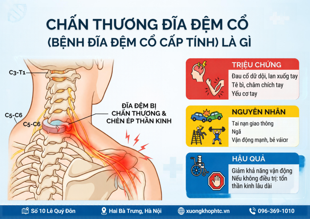 Chấn thương đĩa đệm cổ (Bệnh đĩa đệm cổ cấp tính) là gì? Triệu chứng và nguyên nhân