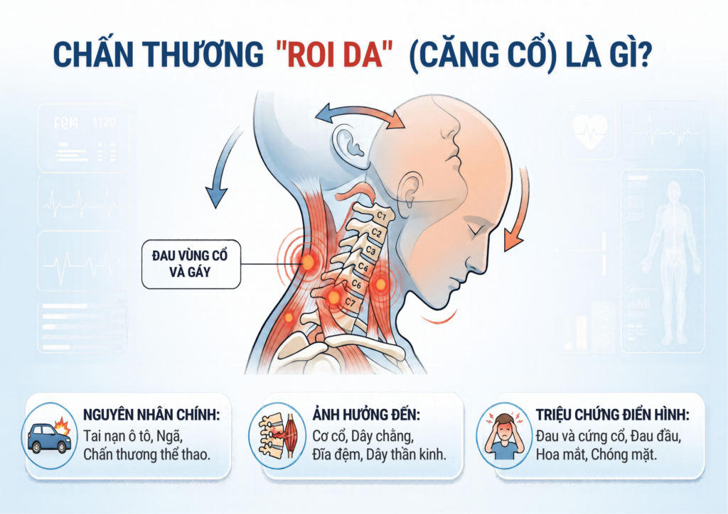 Chấn thương roi da (căng cổ) là gì? Nguyên nhân, triệu chứng và hướng phục hồi