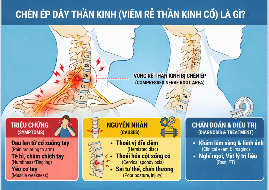Chèn ép dây thần kinh cổ là gì? Triệu chứng, nguyên nhân và cách điều trị