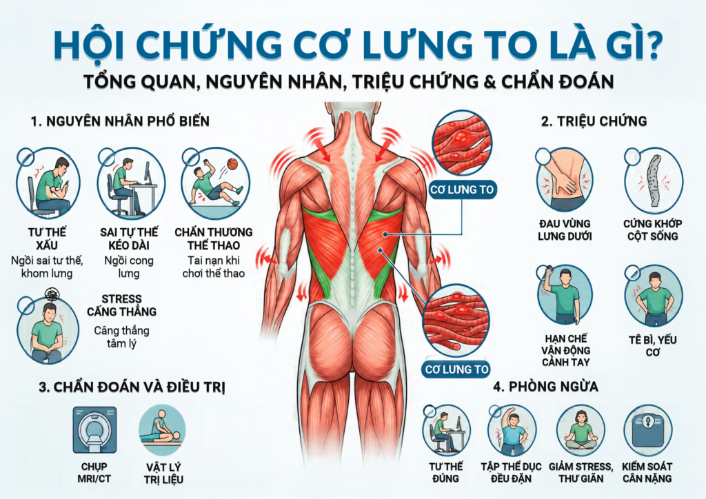 Hội chứng cơ lưng to là gì? Tổng quan, nguyên nhân, triệu chứng và chẩn đoán
