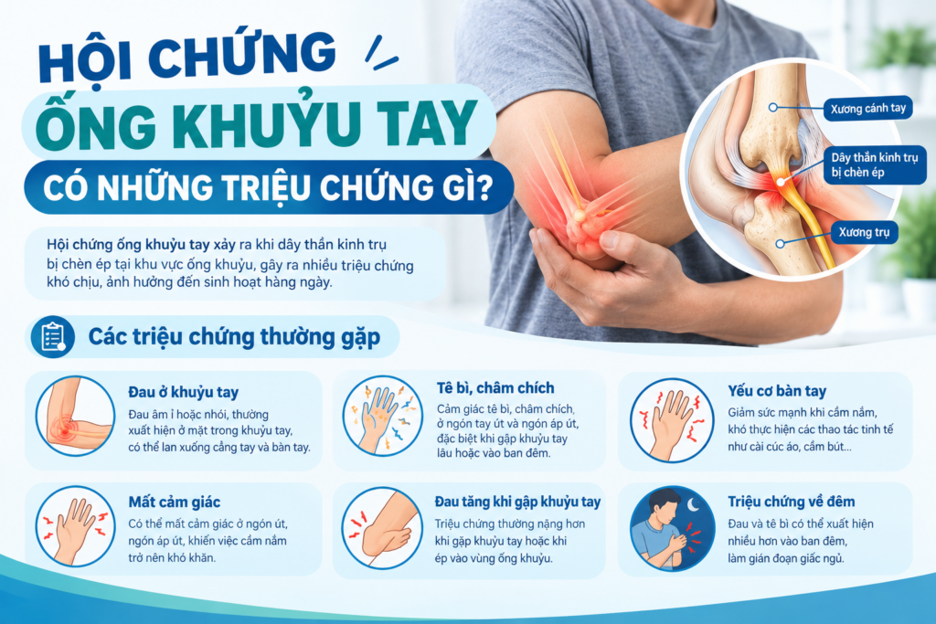 HỘI CHỨNG ỐNG KHUỶU TAY CÓ NHỮNG TRIỆU CHỨNG GÌ?
