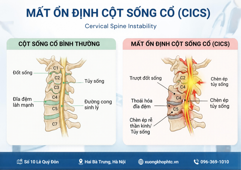 Mất ổn định cột sống cổ (CICS): Nguyên nhân, dấu hiệu và cách khắc phục