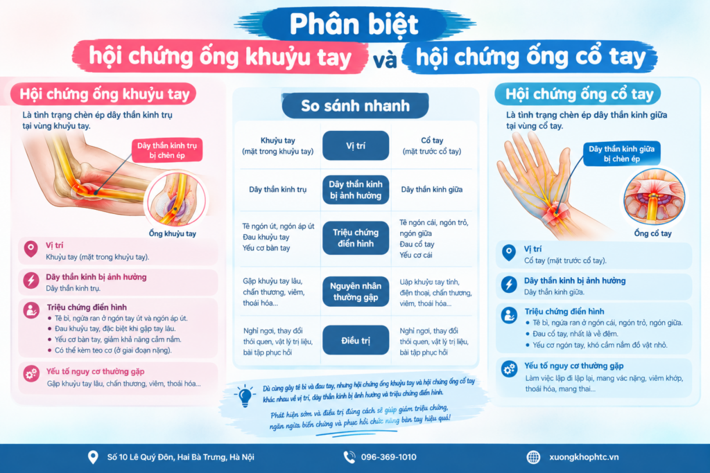 Phân biệt hội chứng ống khuỷu tay và hội chứng ống cổ tay