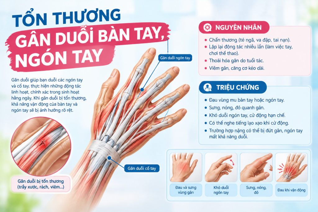 Tổn thương gân duỗi bàn tay, ngón tay: Nguyên nhân, dấu hiệu và cách phục hồi