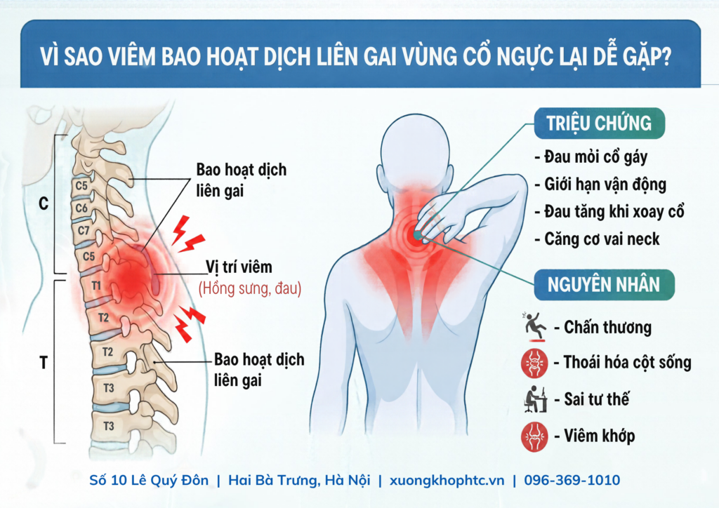Vì sao viêm bao hoạt dịch liên gai vùng cổ ngực lại dễ gặp?