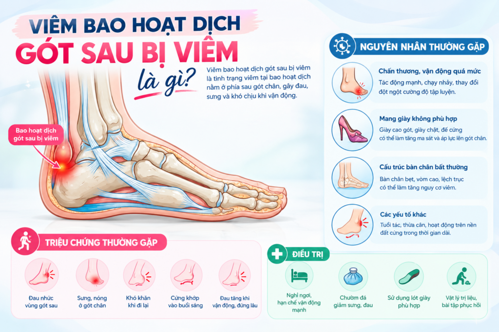 Viêm bao hoạt dịch gót sau là gì? Nguyên nhân, triệu chứng và cách cải thiện